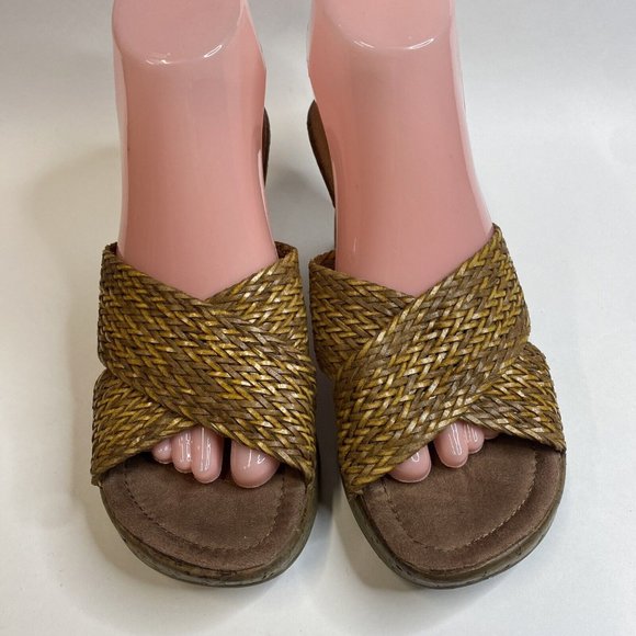 Bongo Womens Platform Sandals Daring SZ 7.5 Wedge Heel Tan Brown Basketweave - Picture 2 of 11